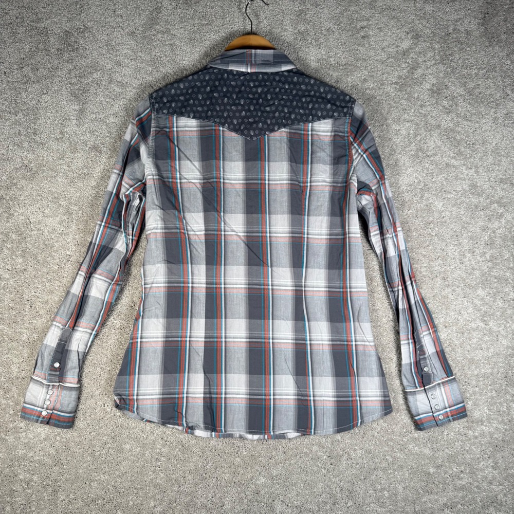 Roper Women's M Plaid Pearl Snap Western Rodeo Shirt Gray - Picture 8 of 10